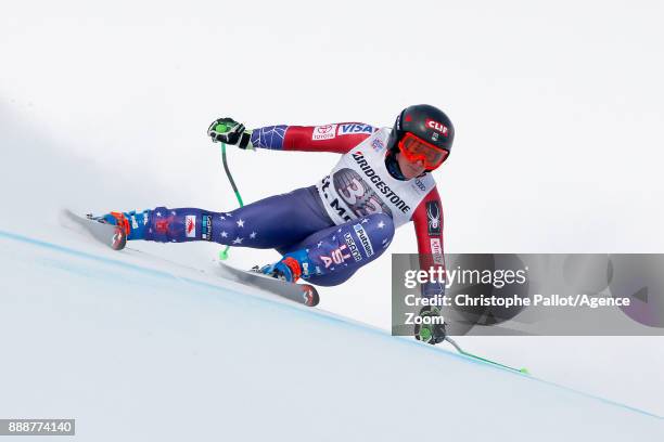 Stacey Cook of USA in action during the Audi FIS Alpine Ski World Cup Women's Super G on December 9, 2017 in St Moritz, Switzerland.