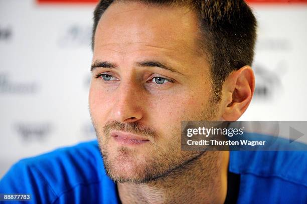 Josip Simunic looks on during the 1899 Hoffenheim press conference at the Hoffenheim training ground on July 7, 2009 in Hoffenheim, Germany.