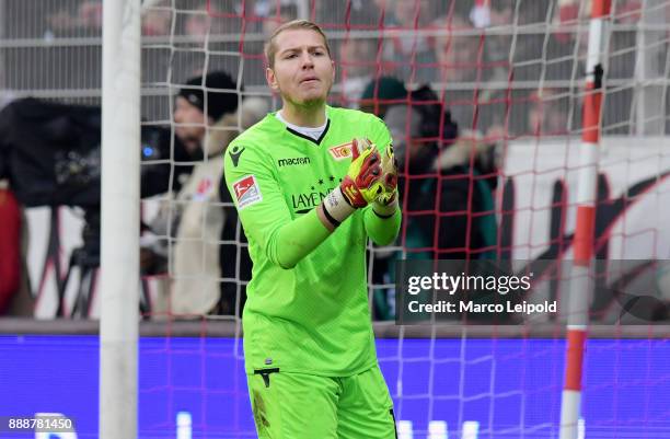 Jakob Busk of 1 FC Union BerlinSpielball beschriftet with einem Filzstift during the game between Union Berlin and Dynamo Dresden at Stadion An der...