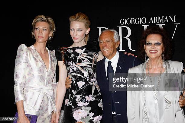 Mafalda von Hesse, Cate Blanchett, Giorgio Armani and Claudia Cardinale attend the Giorgio Armani Prive Haute Couture A/W 2010 fashion show during...