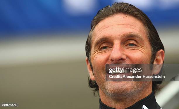 Bruno Labbadia, head coach of Hamburg smiles during a training session at day two of the Hamburger SV training camp on July 7, 2009 in Laengenfeld,...