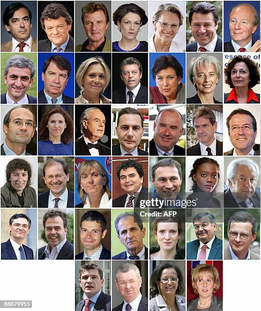 Combo of members of the new French government named on June 23, 2008. Prime minister Francois Fillon, minister for Ecology, sustainable development...