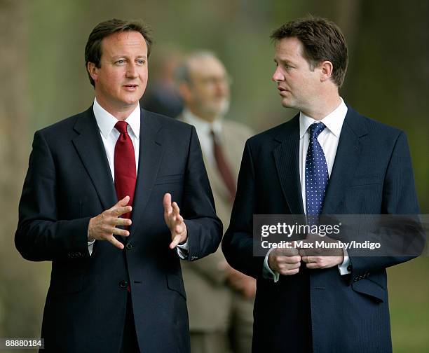 Conservative Party Leader David Cameron and Nick Clegg attend the unveiling of the July 7 bombings memorial service at Hyde Park on July 7, 2009 in...