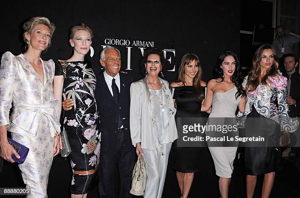 Mafalda Von Hesse, Cate Blanchett, Giorgio Armani, Claudia Cardinale, Elsa Pataky, Megan Fox and Kasia Smutniak attend Giorgio Armani Prive Fashion...