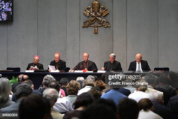 View of the Holy See press room during the presentetion of the new Encyclical letter Caritas et Veritate by Pope Benedict XVI on July 7, 2009 in...