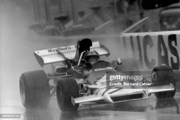 Jean-Pierre Beltoise, BRM P160B, Grand Prix of Monaco, Circuit de Monaco, 14 May 1972. Jean-Pierre Beltoise on his way to victory in the rain soaked...