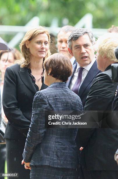 Tess Jowell and Sarah Brown look on as Prime Minister Gordon Brown talks to Boris Johnson during the unveiling of the July 7 bombings memorial...