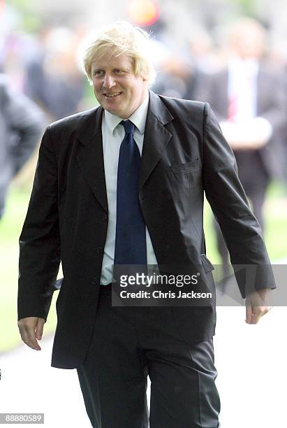 Mayor of London Boris Johnson leaves the unveiling of the July 7 bombings memorial service at Hyde Park on July 7, 2009 in London, England. The one...
