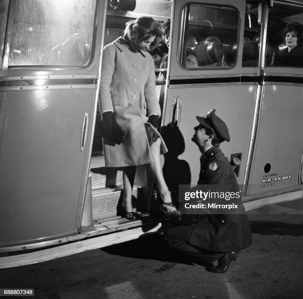 Robert Wagner and Shirley Anne Field filming the War Lover at RAF Bovingdon aerodrome. After returning to catch a coach Shirley loses a shoe which...