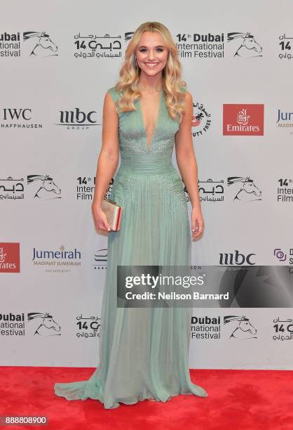 Madison Iseman attends the "Jumanji: Welcome to the Jungle" on day four of the 14th annual Dubai International Film Festival held at the Madinat...