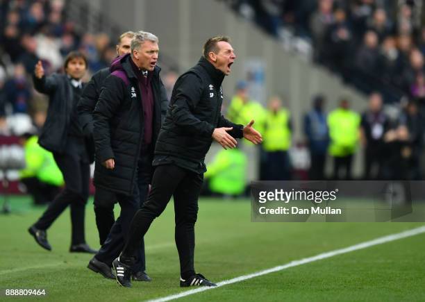 Stuart Pearce, West Ham United assistant manger reacts during the Premier League match between West Ham United and Chelsea at London Stadium on...