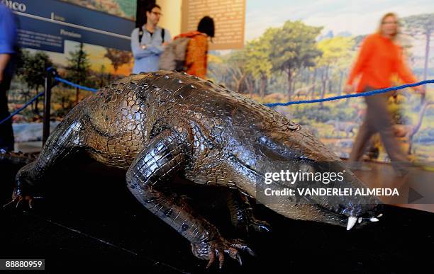 Reconstruction of an armadillo-like sphagesaurid crocodyliform from the late cretaceus who lived in the hills of the states of Sao Paulo, Minas...