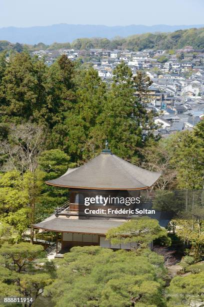 View on Kyoto from one of the most breathtaking temples is the 14th-century Ginkaku-ji on March 28, 2015 in Kyoto, Japan.