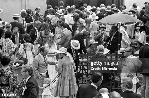 People enjoying the Henley Regatta. River Thames, Henley-on-Thames, Oxfordshire. June 1976.