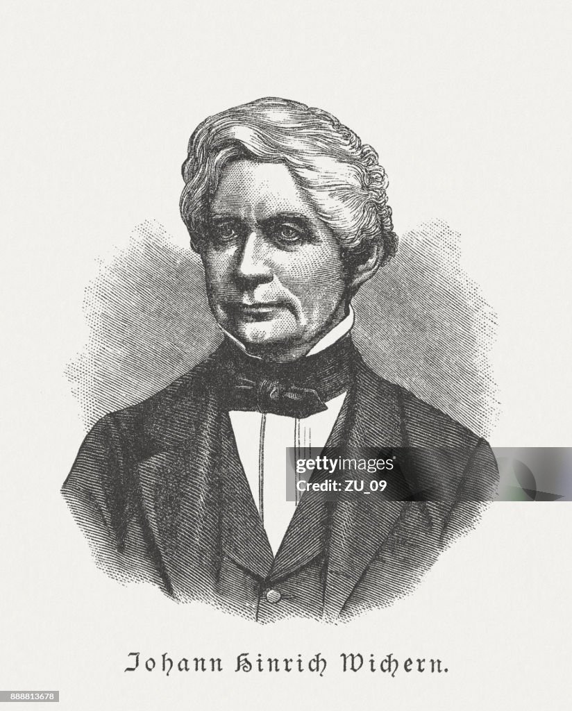 Johann Hinrich Wichern (1808-1881), Teólogo alemán, grabado en madera, publicó 1887