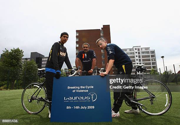 Daley Thompson, member of the Laureus World Sports Academy visits the Manchester Kickz prodject at Old Trafford on the eve of his departure for...