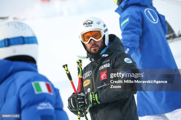 Thomas Fanara of France inspects the course during the Audi FIS Alpine Ski World Cup Men's Giant Slalom on December 9, 2017 in Val-d'Isere, France.