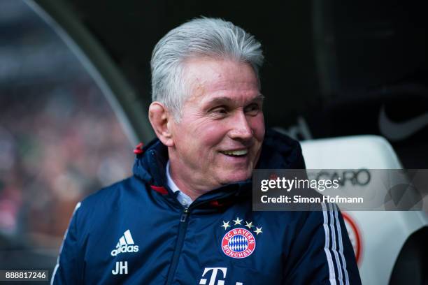 Head coach Jupp Heynckes of Muenchen smiles during the Bundesliga match between Eintracht Frankfurt and FC Bayern Muenchen at Commerzbank-Arena on...