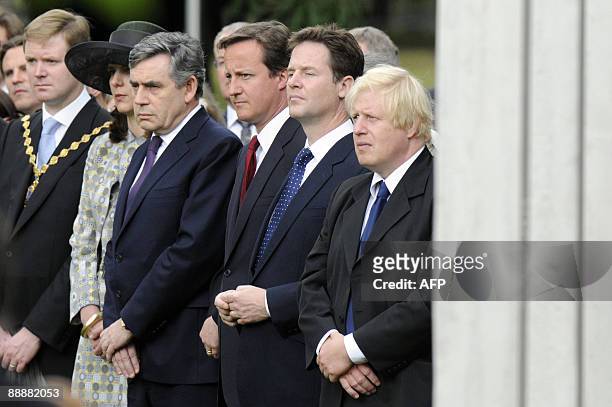 British prime minister Gordon Brown , Conservative Party leader David Cameron , Liberal Democrat leader Nick Clegg and Mayor of London Boris Johnson...