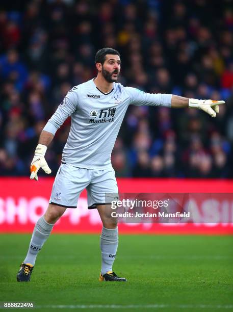 Julian Speroni of Crystal Palace gives his team instructions during the Premier League match between Crystal Palace and AFC Bournemouth at Selhurst...