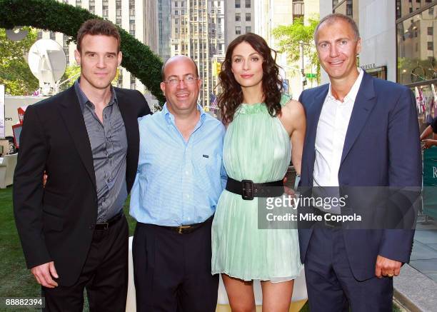 Actor Eddie McClintock, President and CEO of NBC Universal Jeff Zucker, actress Joanne Kelly, and SyFy President Dave Howe attend the Syfy...