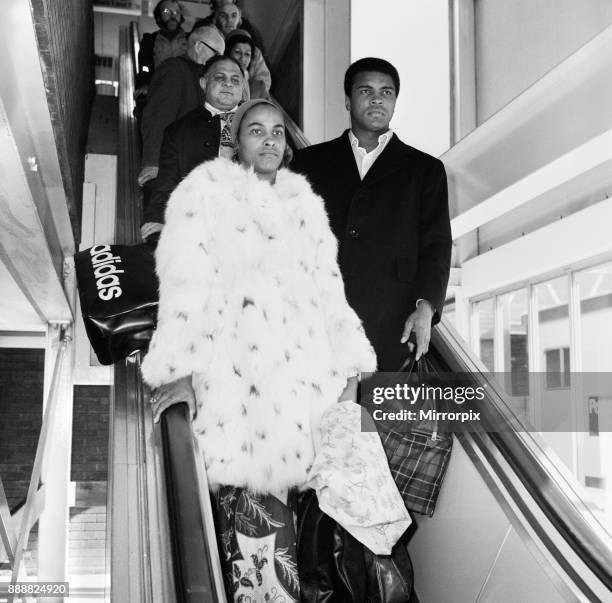 Boxer Muhammad Ali and wife Belinda at Heathrow Airport en route to Beruit from New York, 2nd March 1974.