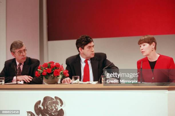 Shadow Home Secretary Jack Straw, Shadow Chancellor of the Exchequer Gordon Brown and Labour councillor Glenda Jackson, 12th April 1997.