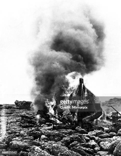 Mumbles lifeboat, Edward Prince of Wales, destroyed by fire at Sker beach, near Porthcawl, after being lost in attempt to rescue the crew of the SS...