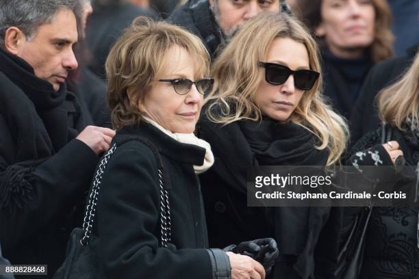 Nathalie Baye and Laura Smet are seen after the Johnny Hallyday's Funeral at Eglise De La Madeleine on December 9, 2017 in Paris, France. France pays...