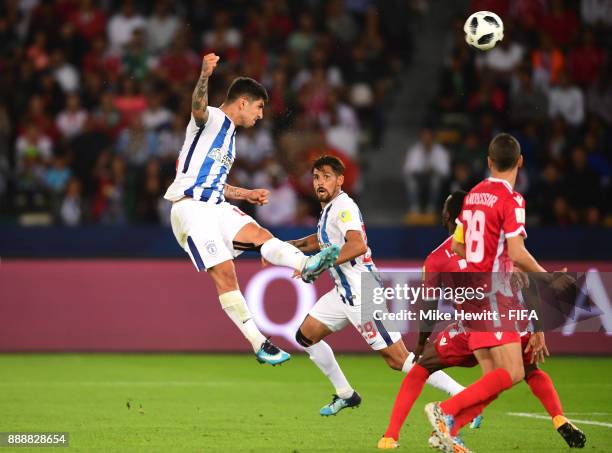 Victor Guzman of Pachuca scores his sides first goal during the FIFA Club World Cup match between CF Pachuca and Wydad Casablanca at Zayed Sports...