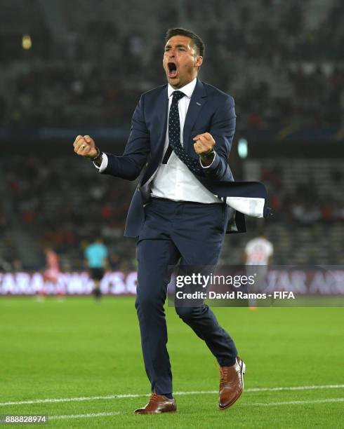 Diego Alonso, Manager of Pachuca celebrates his sides first goal during the FIFA Club World Cup match between CF Pachuca and Wydad Casablanca at...