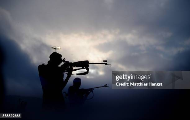 Anastasiya Kuzmina of Slovakia in action at the shooting range during the 10 km Women's Pursuit during the BMW IBU World Cup Biathlon on December 0,...