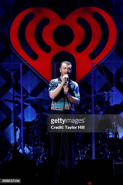 Sam Smith performs during the 2017 Z100 Jingle Ball at Madison Square Garden on December 8, 2017 in New York City.