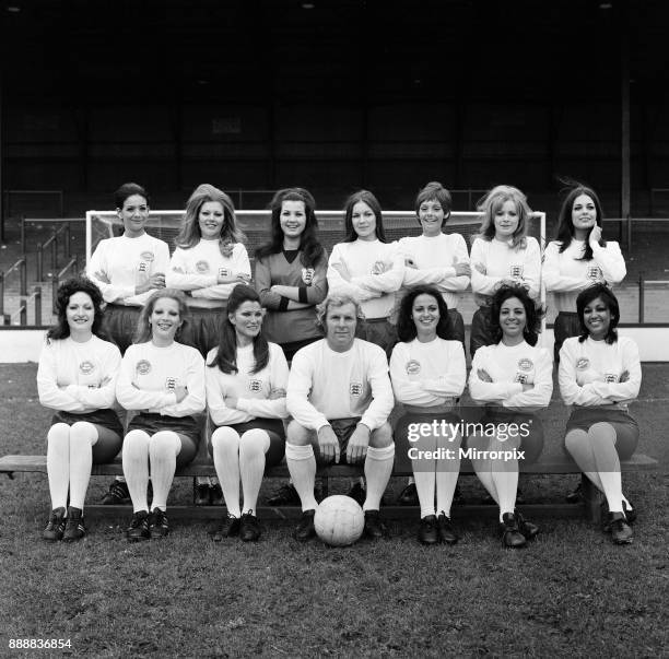 England captain Bobby Moore is pictured his own World Cup team in full England strip. They are Bobby's final choice for the Miss World 1971 contest....