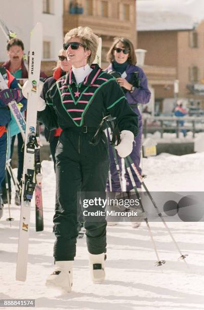 Princess Diana, on her skiing holiday at The Austrian Ski Resort Of Lech, Austria. Prince William and Prince Harry are also on the trip, and in other...