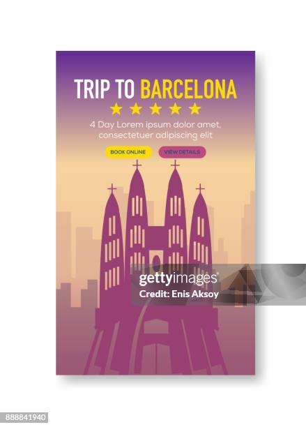 trip to barcelona banner - travel poster template stock illustrations