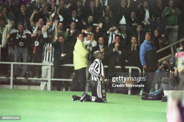 Newcastle United 3-2 Barcelona, UEFA Champions League Group C match at St James Park, Wednesday 17th September 1997. Our picture shows Tino Asprilla...