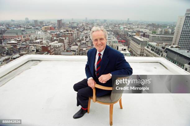 Nicholas Parsons, TV Presenter and actor, pictured on a roof top, 17th May 1994.
