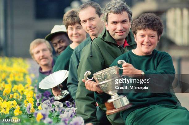 City Centre gardeners won the Britain in Bloom competition and are pictured with their trophies in Centenary Square, Birmingham. Pictured are Denise...