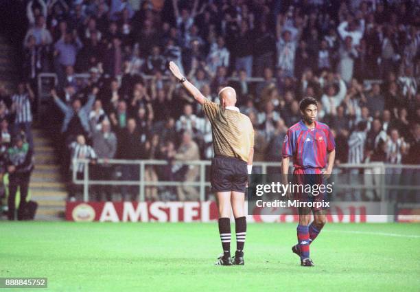 Newcastle United 3-2 Barcelona, UEFA Champions League Group C match at St James Park, Wednesday 17th September 1997. Our picture shows ., 1st goal, a...