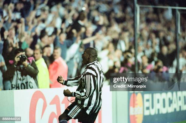 Newcastle United 3-2 Barcelona, UEFA Champions League Group C match at St James Park, Wednesday 17th September 1997. Our picture shows Tino Asprilla...