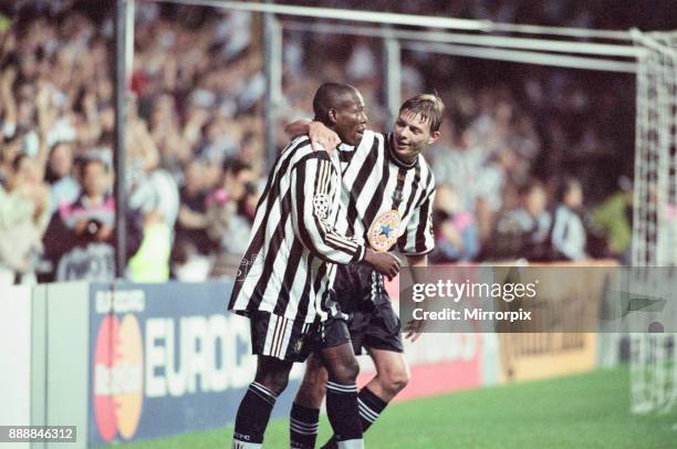 Newcastle United 3-2 Barcelona, UEFA Champions League Group C match at St James Park, Wednesday 17th September 1997. Our picture shows Tino Asprilla...