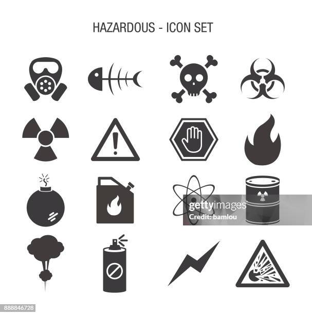 hazardous icon set - aerosol can stock illustrations