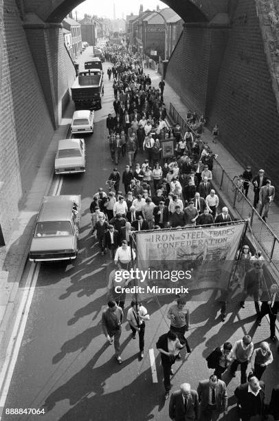 Five thousand people march through the Lancashire town of Irlam in a 'Save our Steelworks' demonstration. Irlam faces a bleak future with the British...