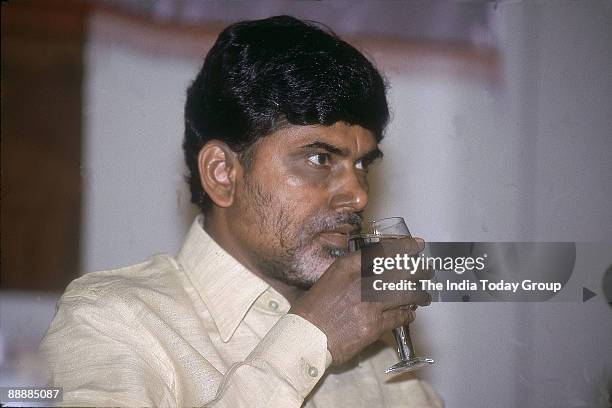 Nara Chandrababu Naidu, Chief Minister of Andhra Pradesh drinking