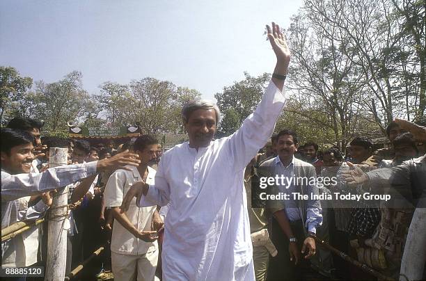 Naveen Patnaik, Chief Minister of Orissa waving to his supporters