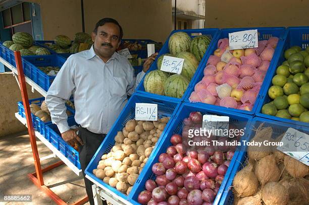 Subramanian, Managing Director of Subhiksha Supermarket and Pharmacy at one of their outlet at Thiruvanmiyur in Chennai, Tamil Nadu, India