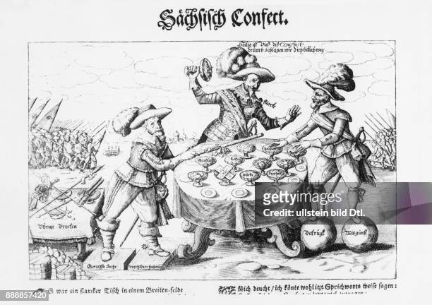 Flugblatt "Sächsisch Confect" von 1631 als Reaktion auf die Niederlage der kaiserlichen Truppen unter Johann Tserclaes von Tilly gegen ein...