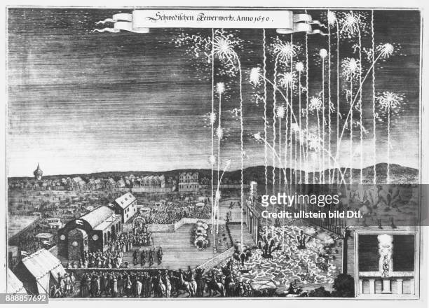 Westfälischer Frieden 1648: Scwedisches Feuerwerk anläßlich der Ratifizierung der Friedensverträge in Schweden