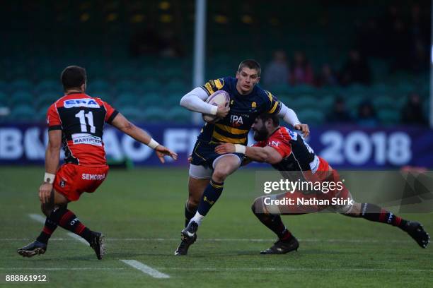 Ben Howard of Worcester Warriors in action during the European Rugby Challenge Cup match between Worcester Warriors and Oyonnax at Sixways Stadium on...